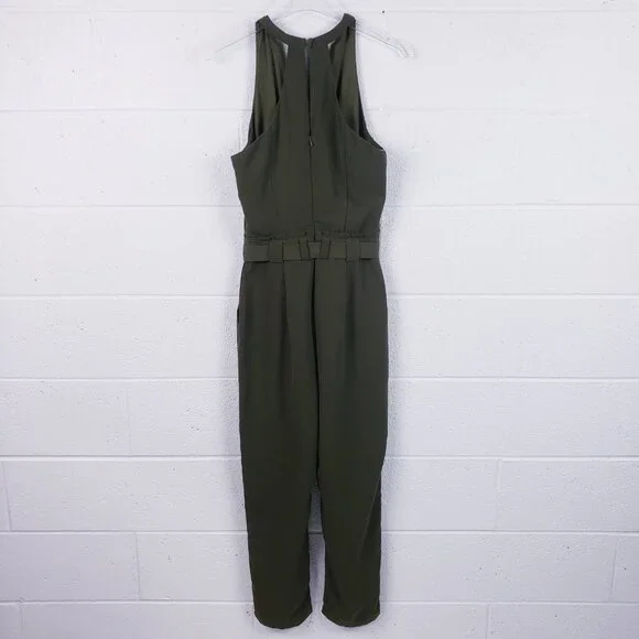 NWT Lulus In the City Green Olive Surplice Sleeveless Jumpsuit Pocket Size Small - Picture 3 of 11